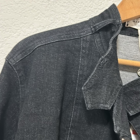 Max Studio Womens Denim Moto Jacket Sylvie Size XS Black Dark Wash Loose Fit NWT - Picture 6 of 16